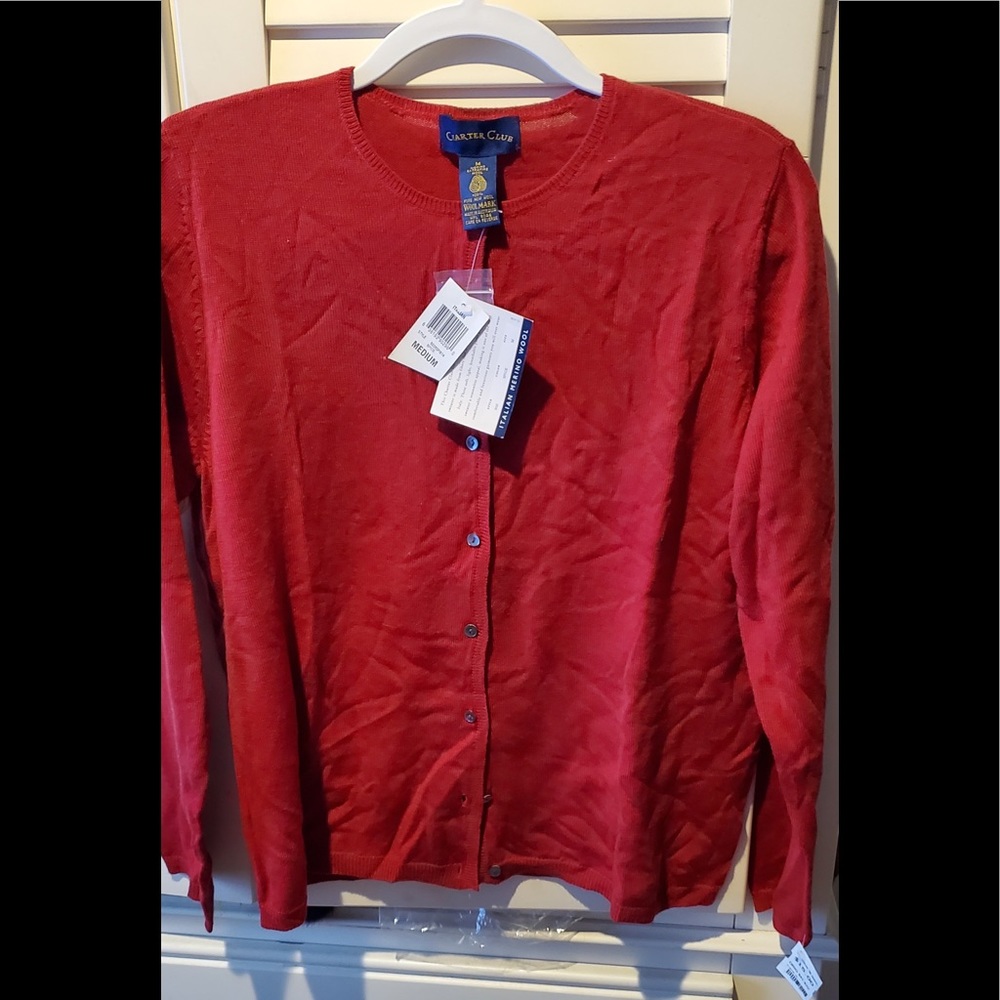 NWT Charter Club button down cardigan Spice 100% Merino Extra fine wool M